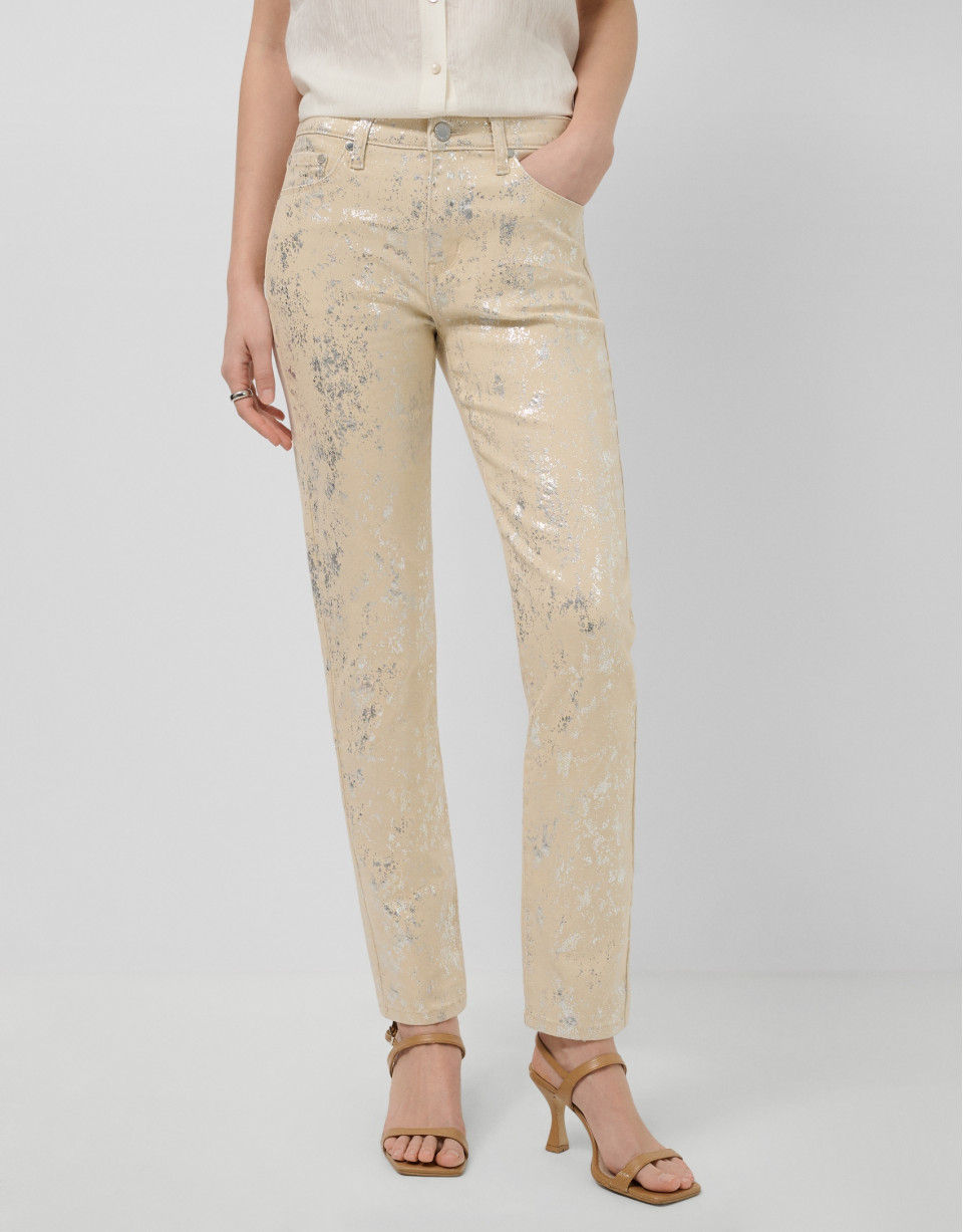 Camel five-pocket trousers with silver ... | Roberto Verino