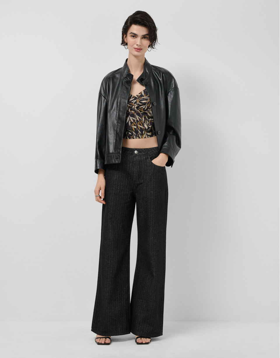 Black wide-leg jeans with lurex thread - Woman | Roberto Verino