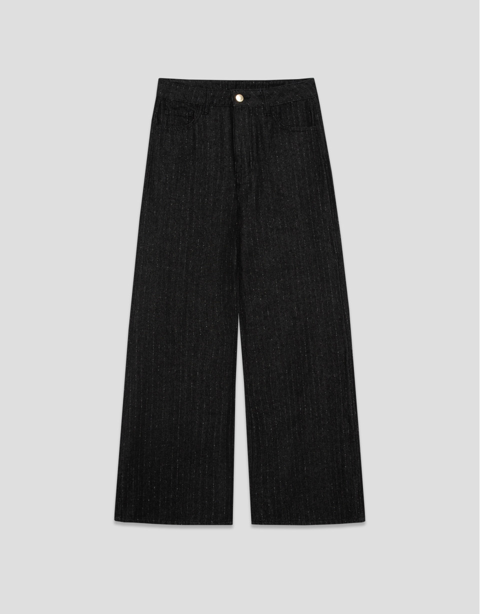 Pantalón vaquero ancho negro con hilo lúrex | Roberto Verino