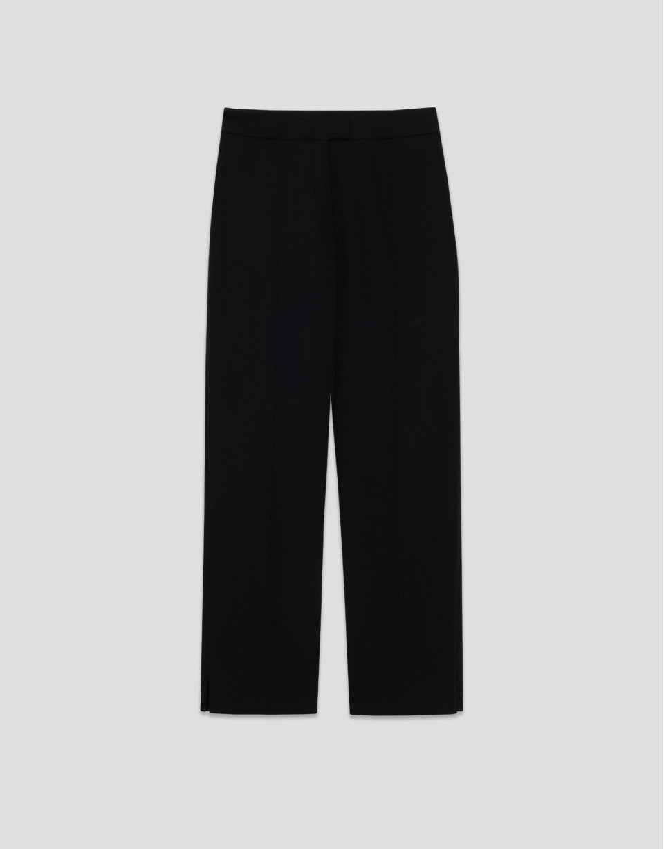 Pantalón recto con abertura crepe negro | Roberto Verino