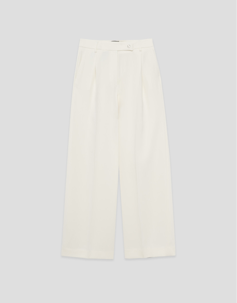 Pantalón recto con pinzas crepé crudo - Mujer | Roberto Verino