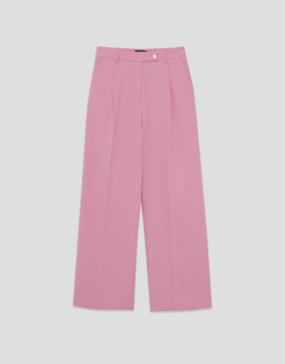 Pantalón recto con pinzas crepé rosa - Mujer | Roberto Verino