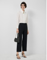 Black crepe straight-leg trousers with slit | Roberto Verino