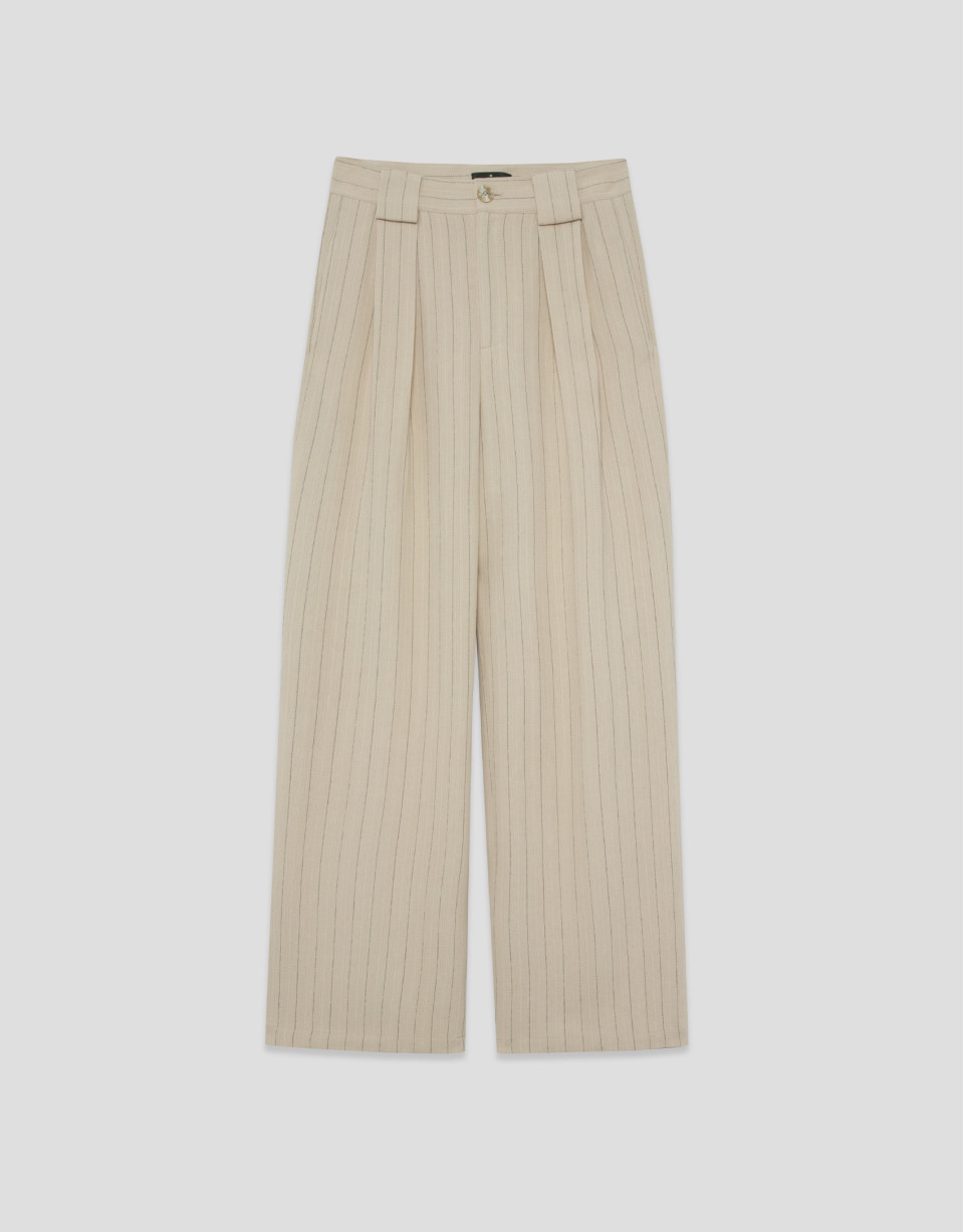Pantalón con pliegues beige con raya ... | Roberto Verino