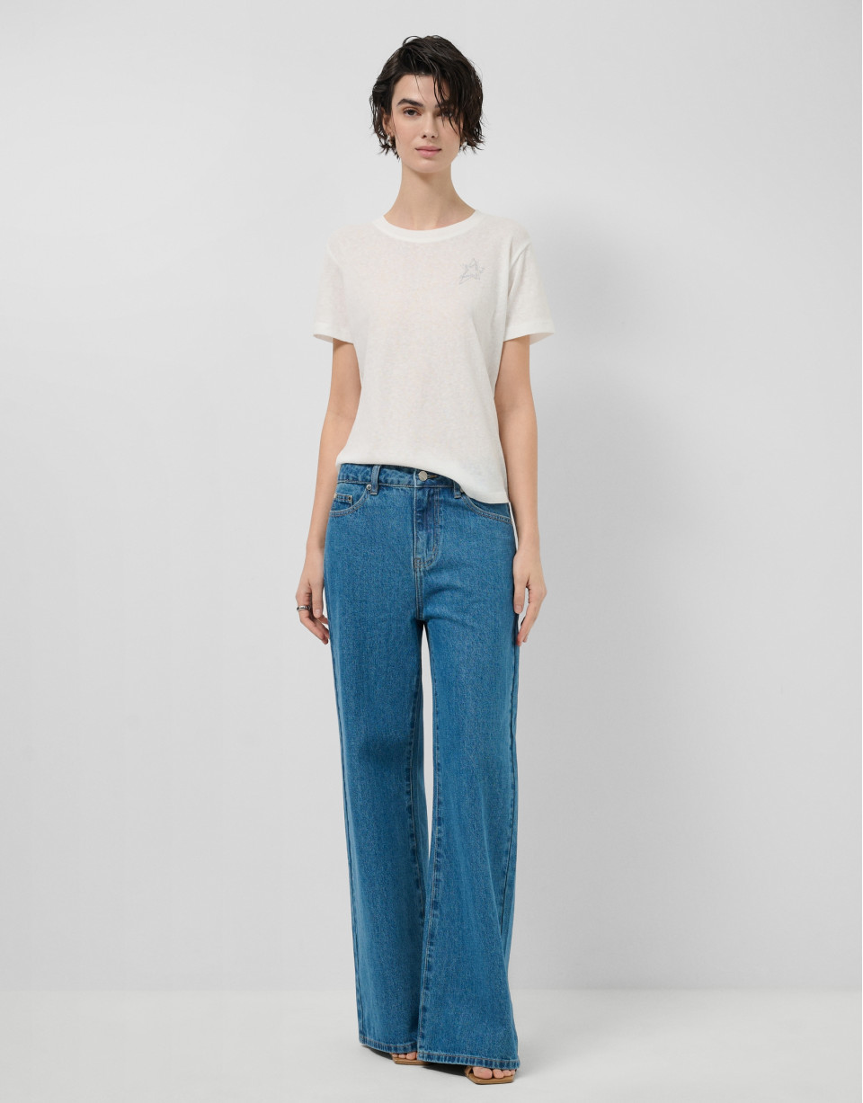 Wide blue jeans with customised waistband | Roberto Verino