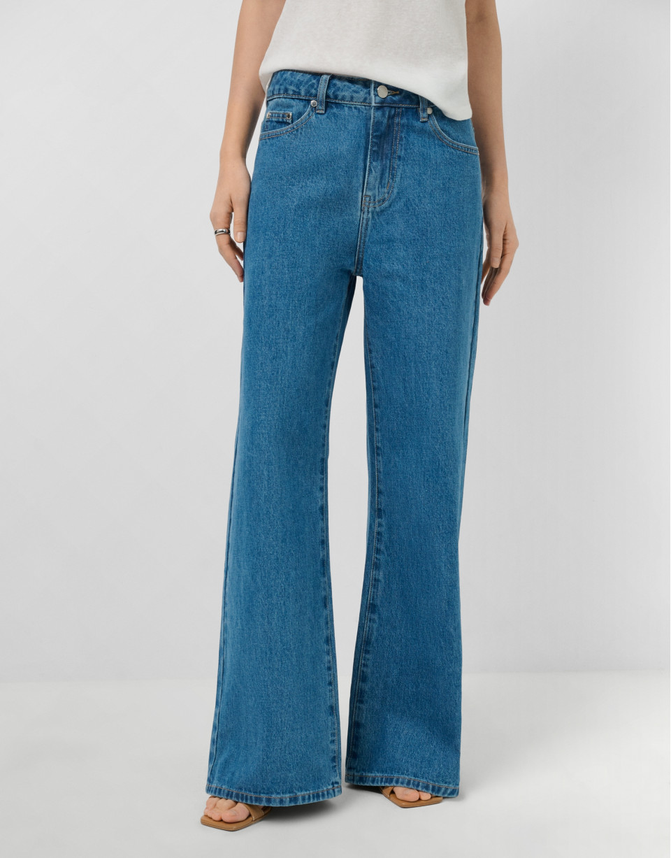 Wide blue jeans with customised waistband | Roberto Verino