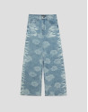 Blue wide-leg jeans with jacquard and faded ... | Roberto Verino