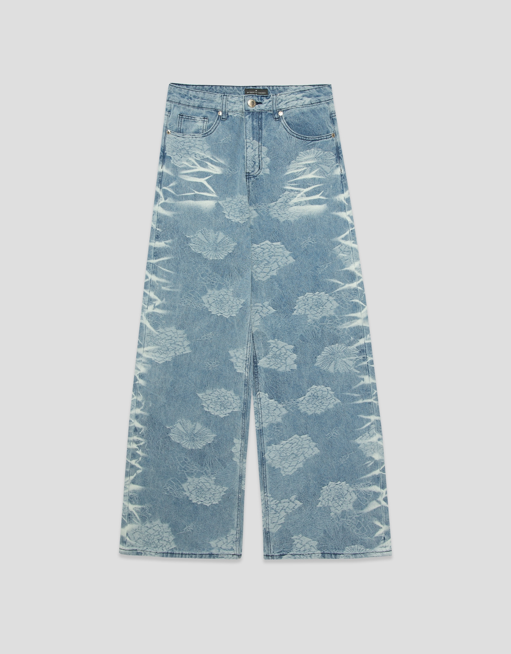 Pantalón vaquero ancho azul con jacquard y ... | Roberto Verino