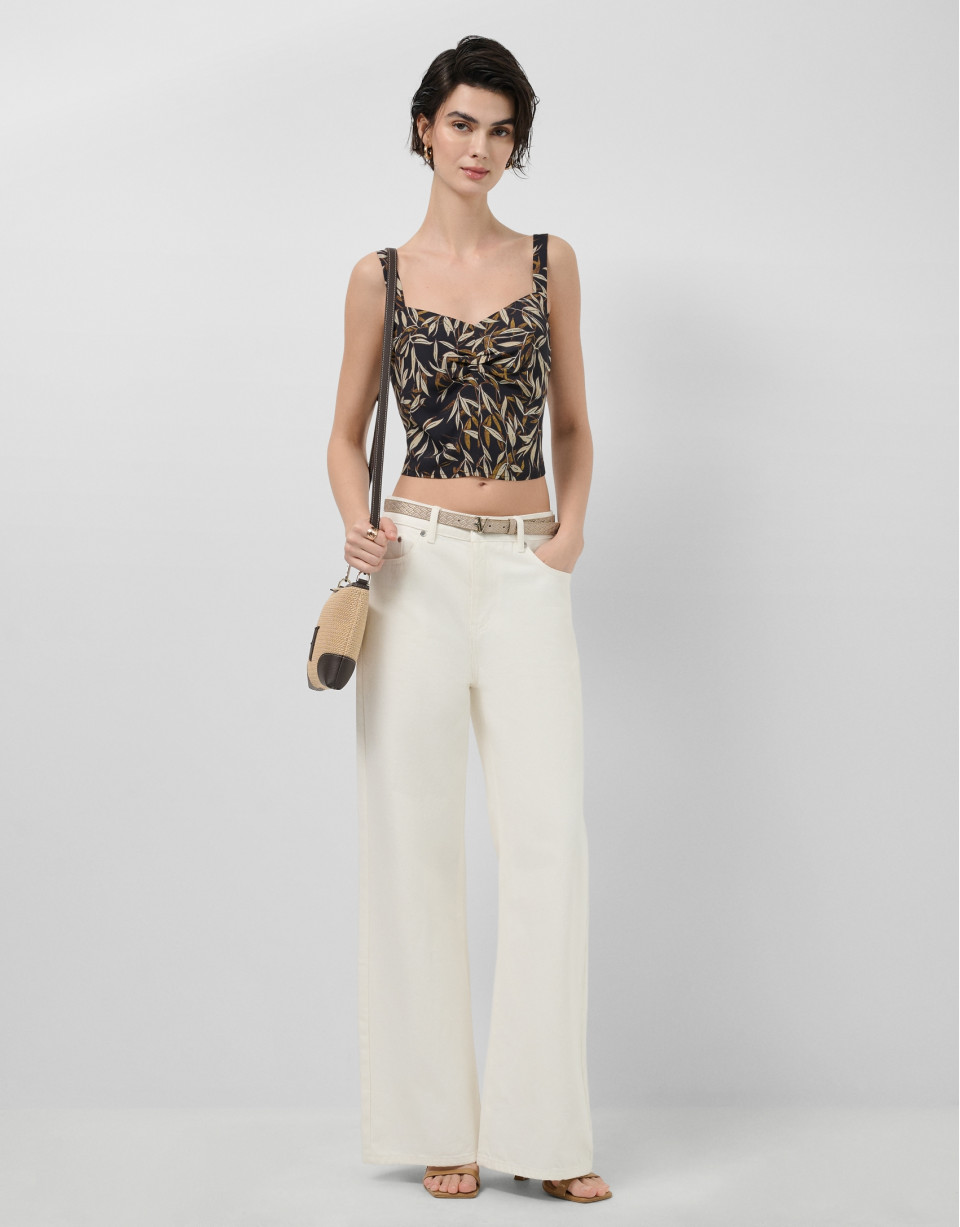 Crop top crepé estampado hojas tonos marrones | Roberto Verino