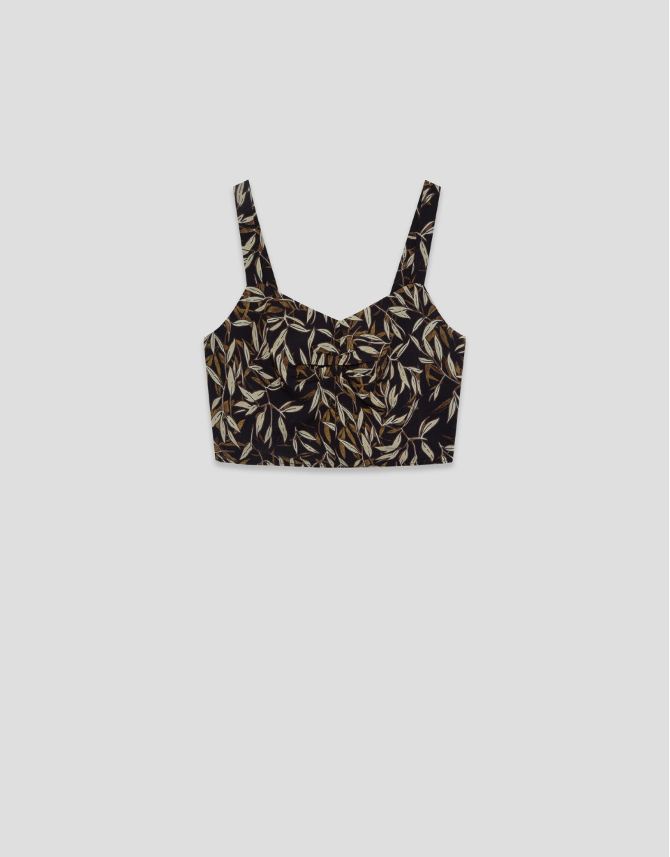 Crop top crepé estampado hojas tonos marrones | Roberto Verino