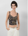 Crop top crepé estampado hojas tonos marrones | Roberto Verino