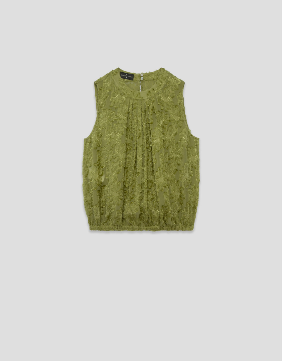 Top fruncido en fill coupé verde musgo - Mujer | Roberto Verino