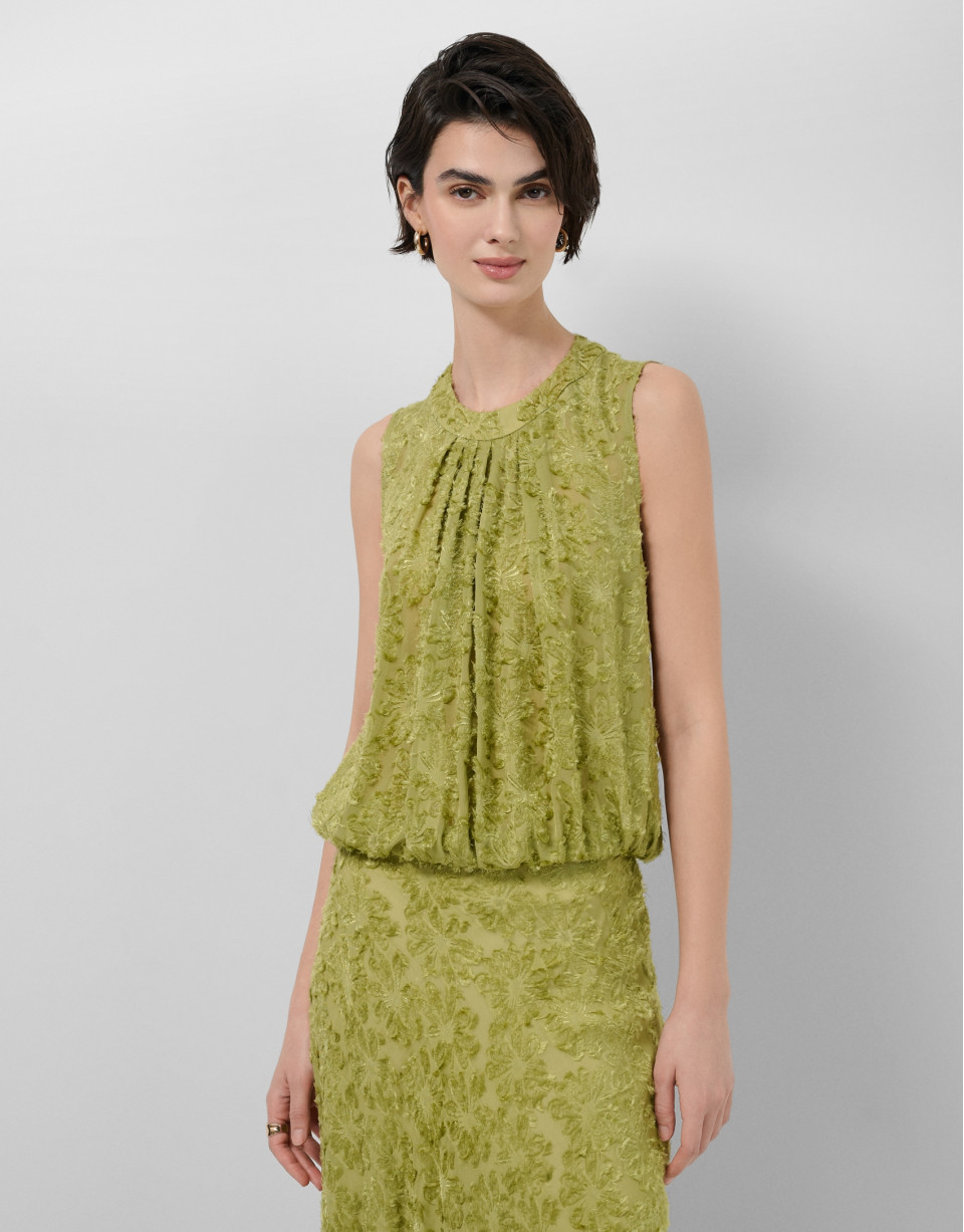 Top fruncido en fill coupé verde musgo - Mujer | Roberto Verino