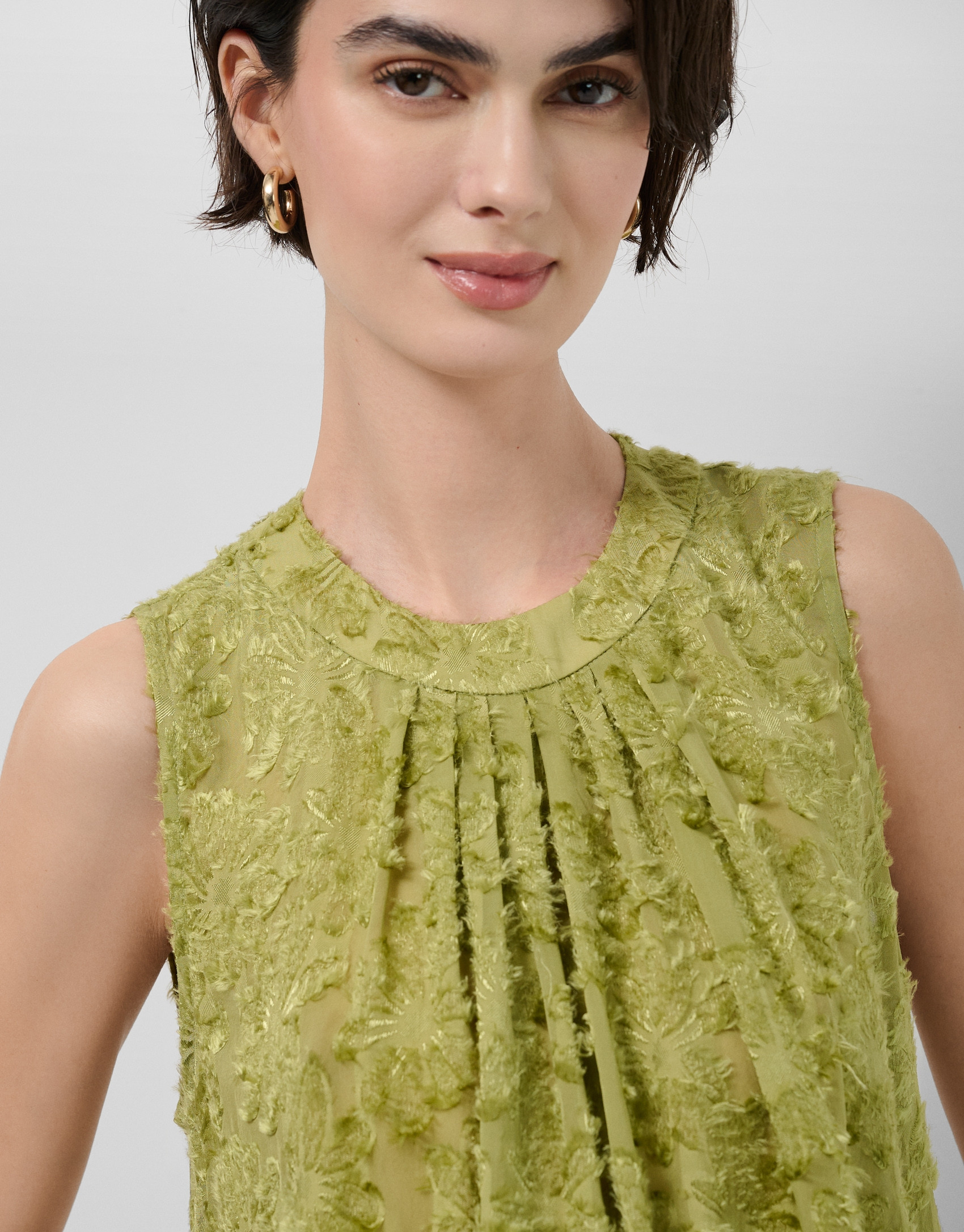 Top fruncido en fill coupé verde musgo - Mujer | Roberto Verino