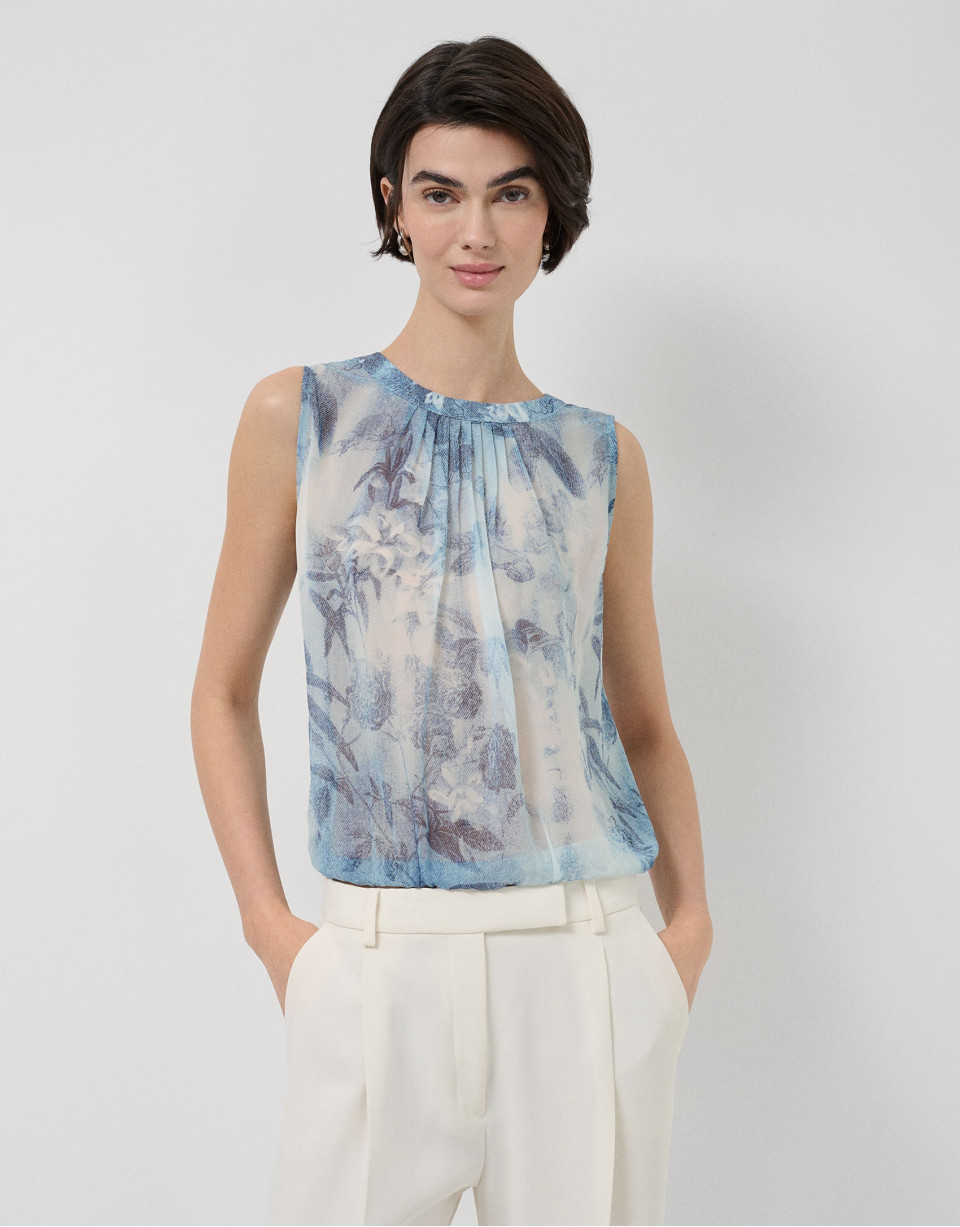 Top fruncido tejido ligero tonos azules - Mujer | Roberto Verino
