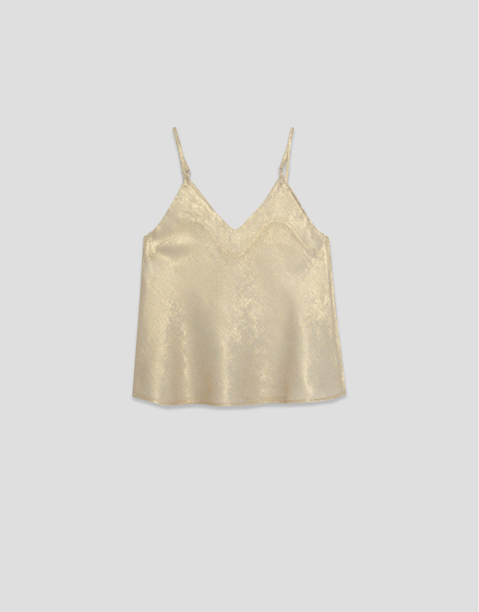Gold shiny laminated fabric armhole top - Woman | Roberto Verino