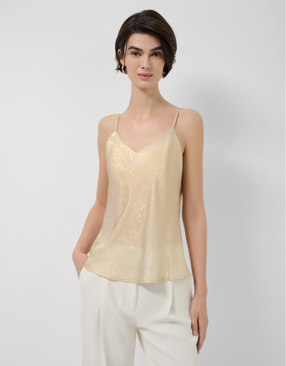 Gold shiny laminated fabric armhole top - Woman | Roberto Verino
