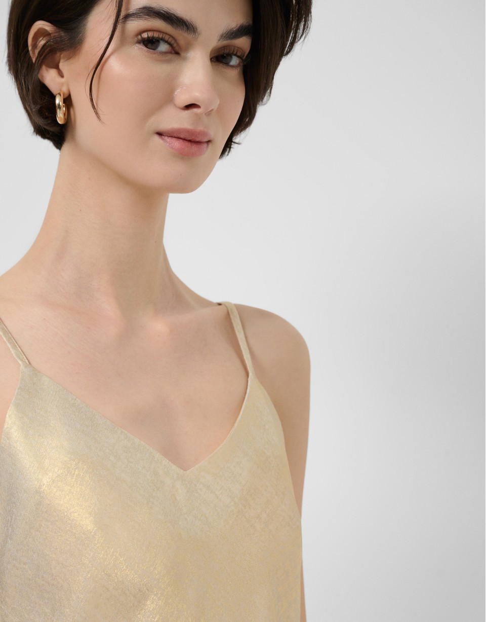 Top sisas tejido laminado brillo dorado - Mujer | Roberto Verino