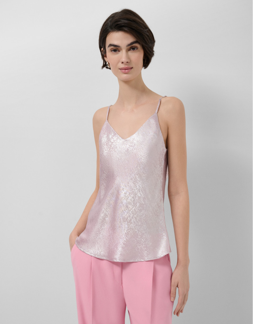 Top sisas tejido laminado brillo rosa - Mujer | Roberto Verino