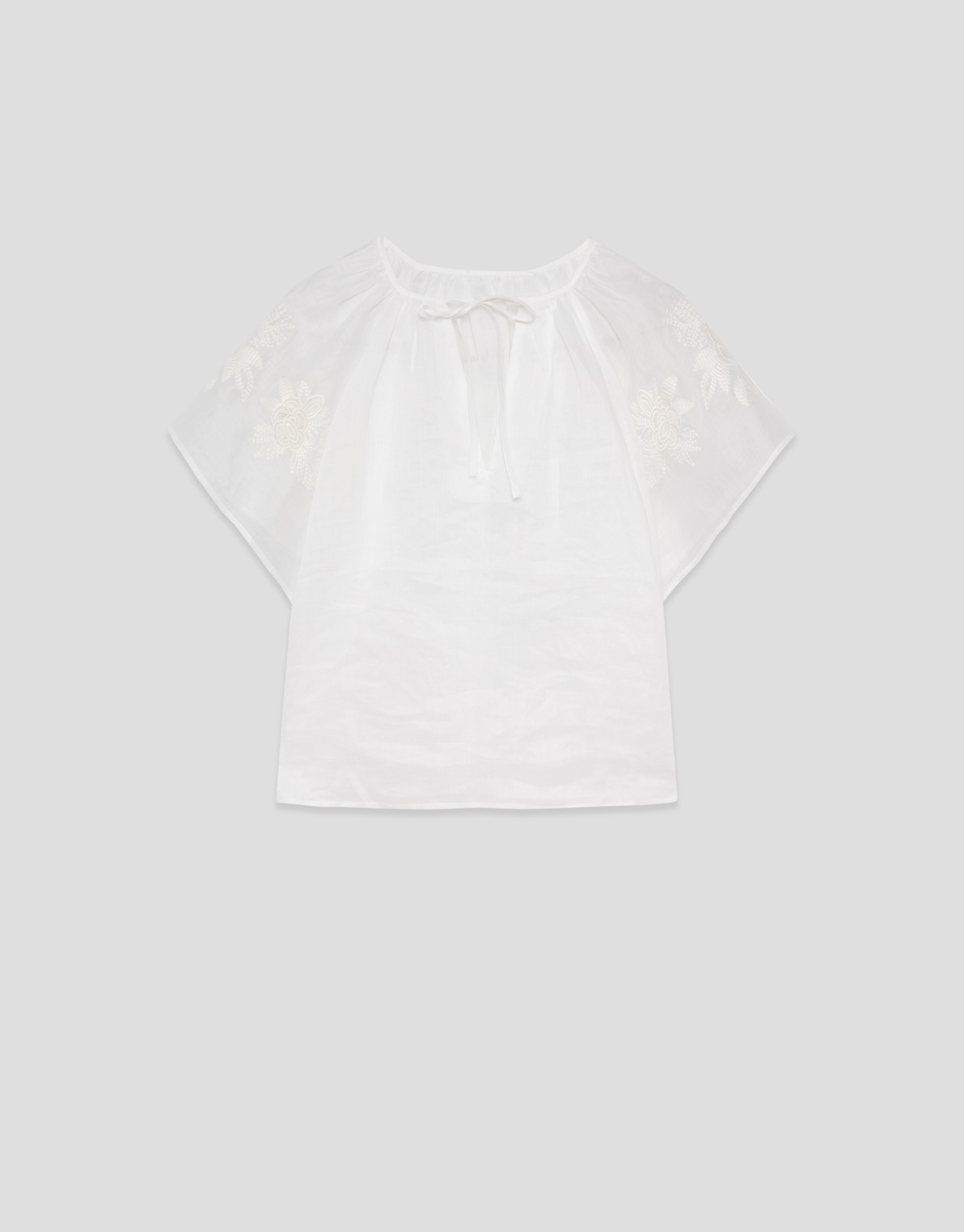 White ramie blouse with floral embroidery | Roberto Verino