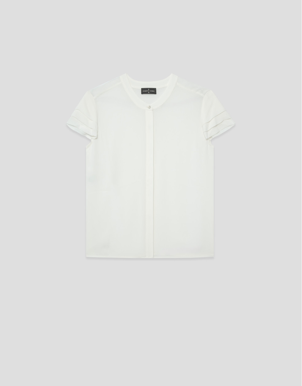 Blusa manga corta con volantes crudo - Mujer | Roberto Verino