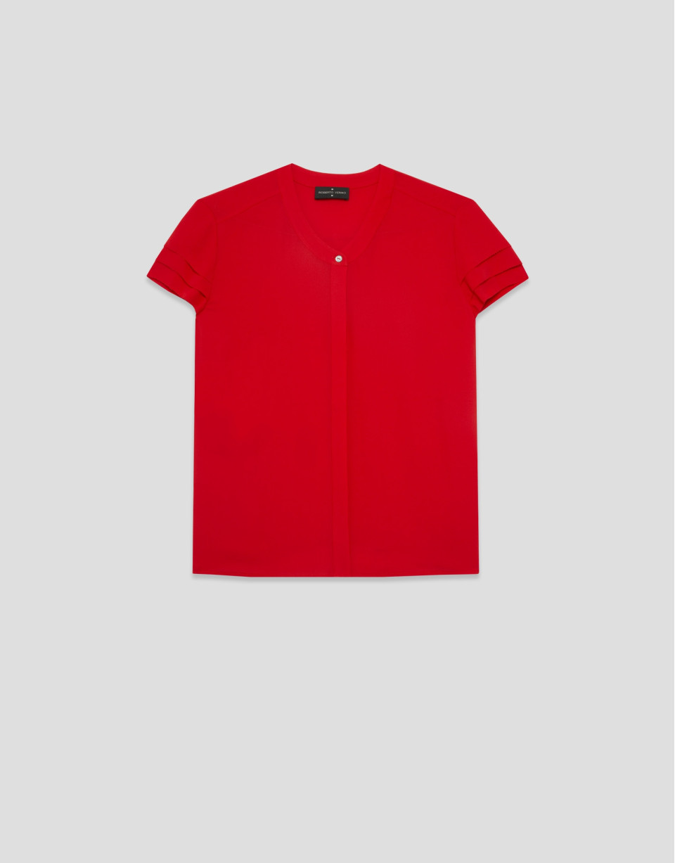 Red short-sleeved blouse with ruffles - Woman | Roberto Verino