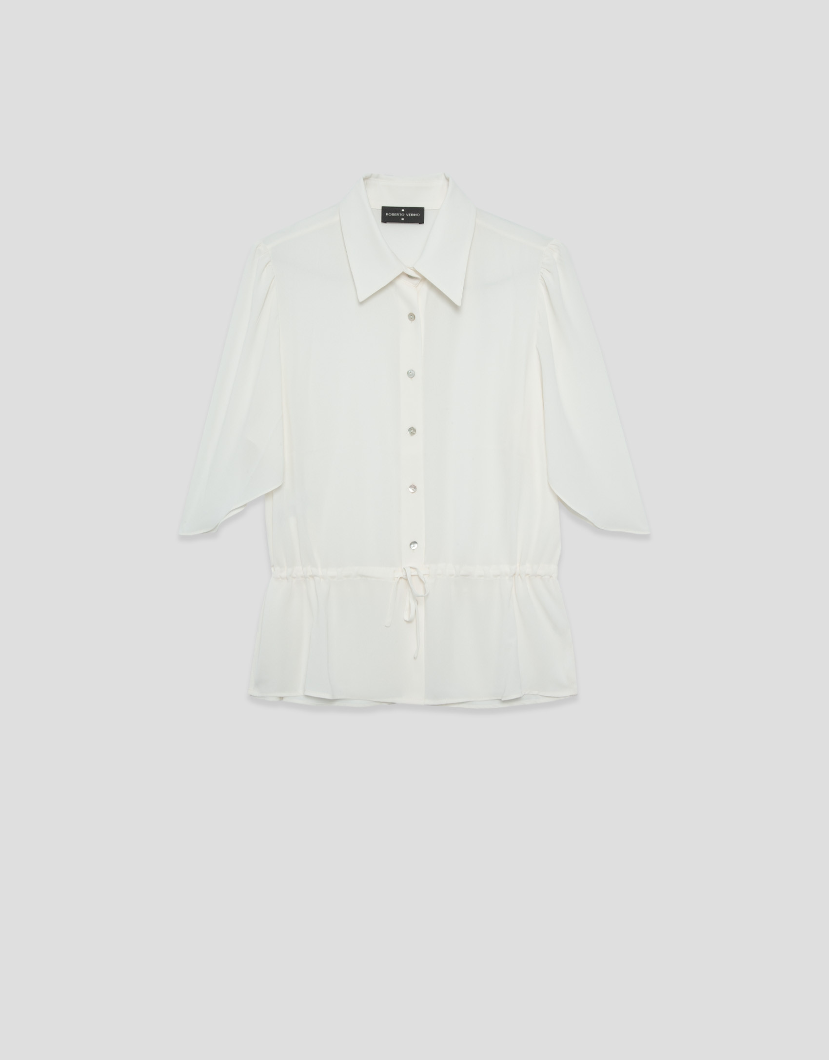 Blusa manga volante con cintura fruncida crudo | Roberto Verino