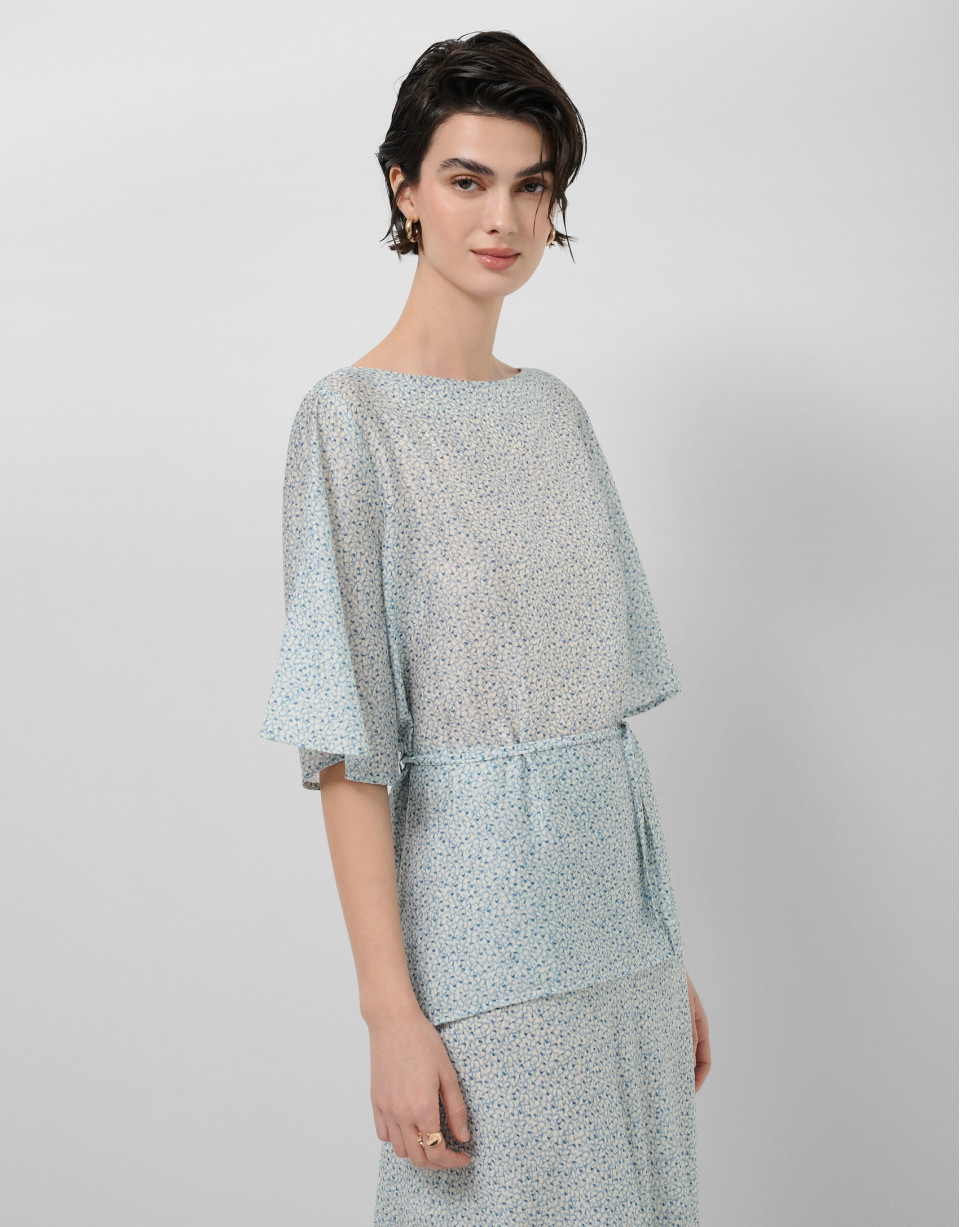 Blusón en crepe estampado tonos azules - Mujer | Roberto Verino
