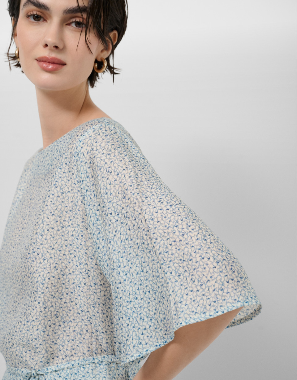 Blusón en crepe estampado tonos azules - Mujer | Roberto Verino
