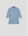 Blusa manga volante con cintura fruncida azul... | Roberto Verino