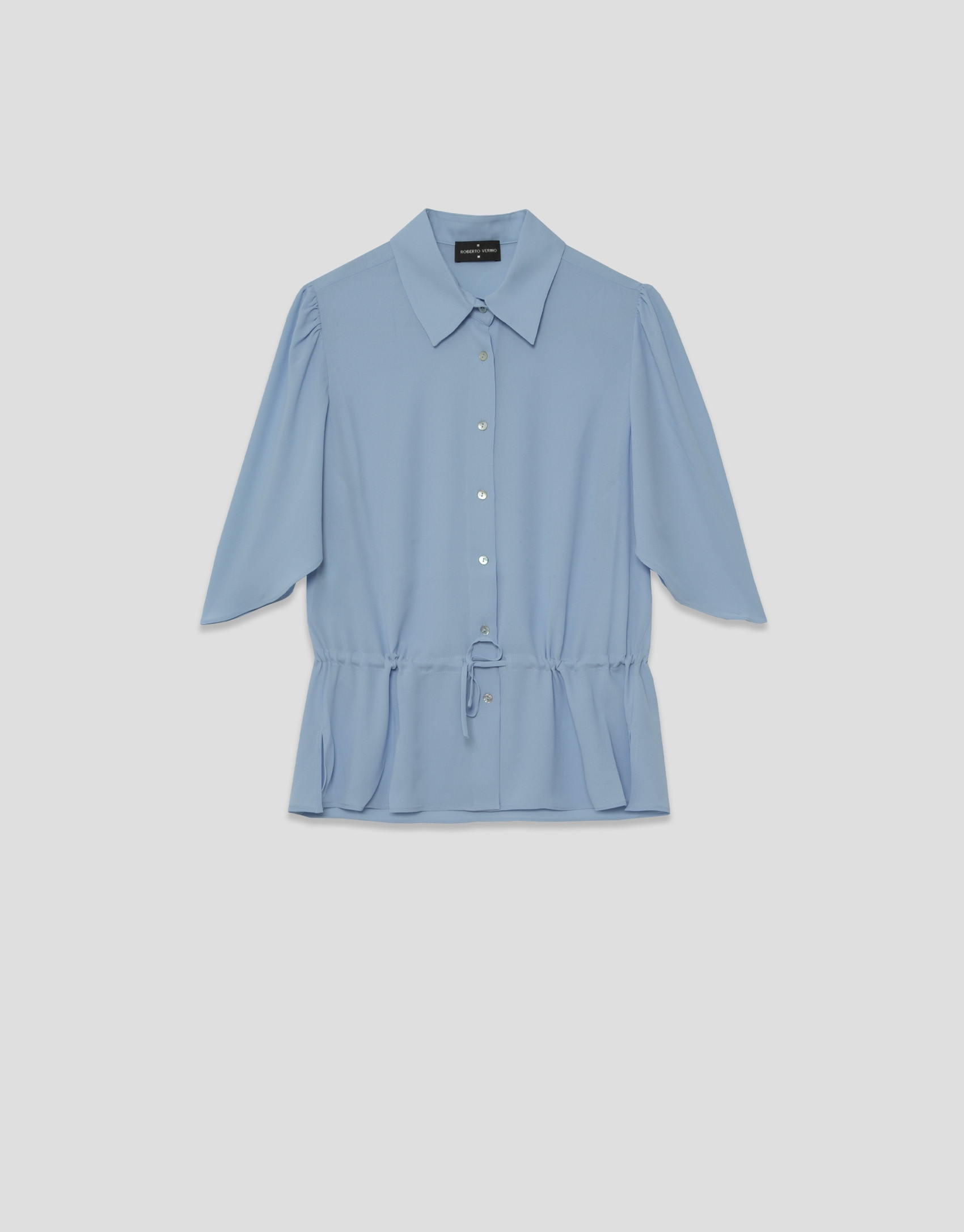 Light blue ruffled sleeve blouse with ... | Roberto Verino