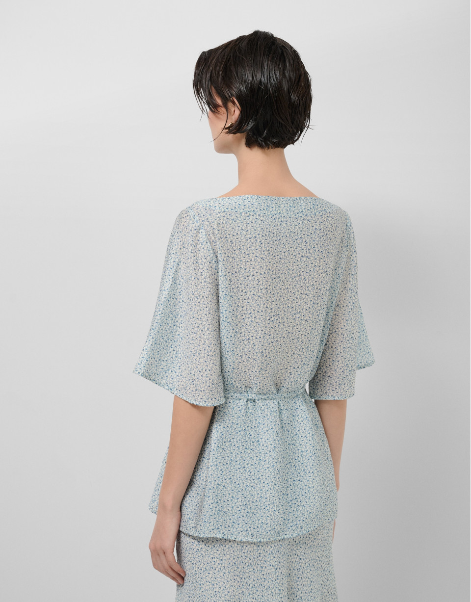 Blusón en crepe estampado tonos azules - Mujer | Roberto Verino