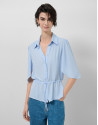 Blusa manga volante con cintura fruncida azul... | Roberto Verino