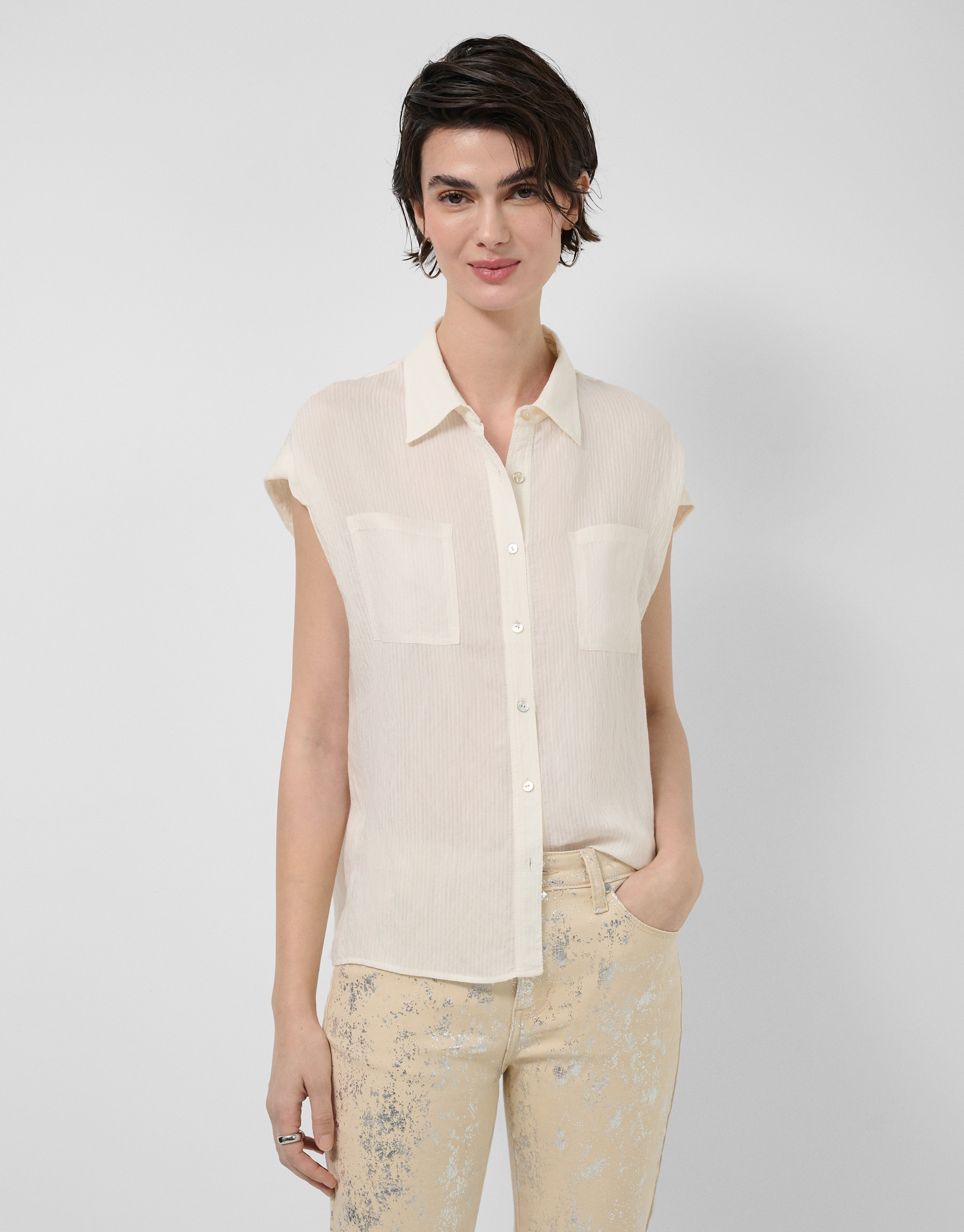 Blusa sin mangas y con bolsillos crudo - Mujer | Roberto Verino