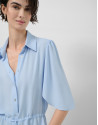 Blusa manga volante con cintura fruncida azul... | Roberto Verino