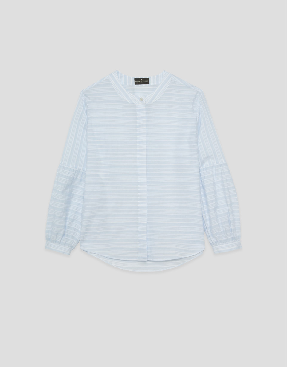 Blusa manga abullonada rayas beige y azul | Roberto Verino