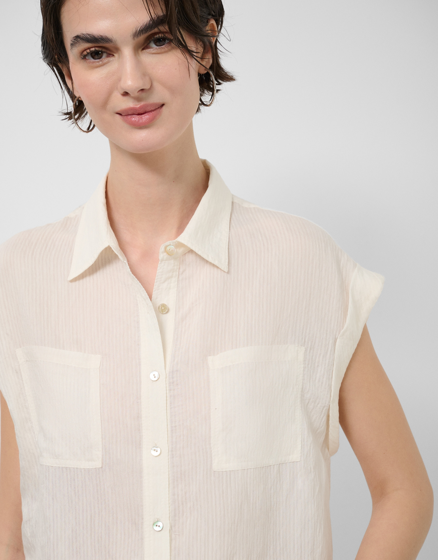 Blusa sin mangas y con bolsillos crudo - Mujer | Roberto Verino