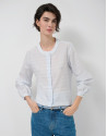 Beige and blue striped puff sleeve blouse | Roberto Verino