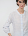 Blusa manga abullonada rayas beige y azul | Roberto Verino