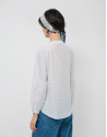 Beige and blue striped puff sleeve blouse | Roberto Verino