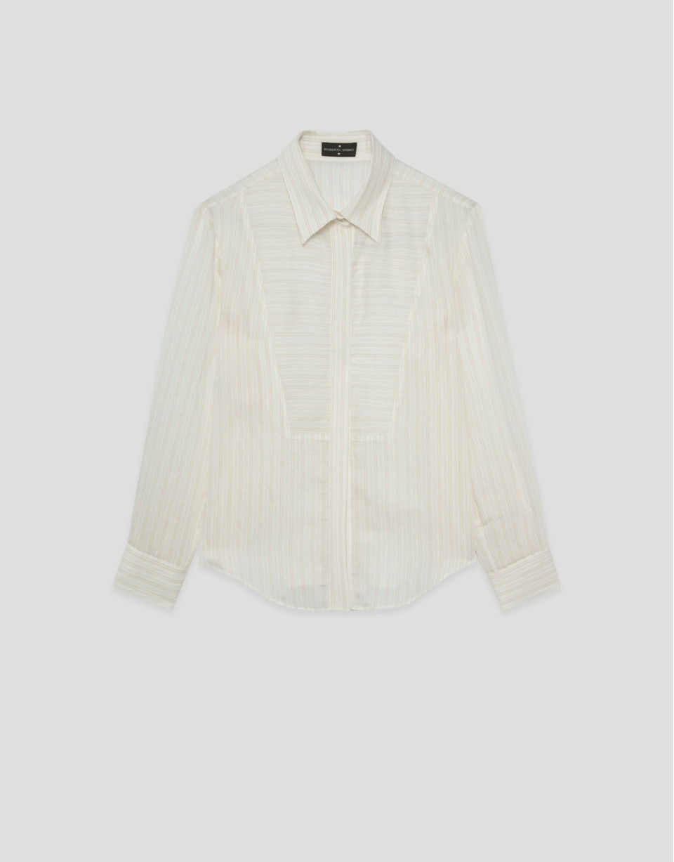 Long-sleeved blouse with rolled-up sleeves in... | Roberto Verino