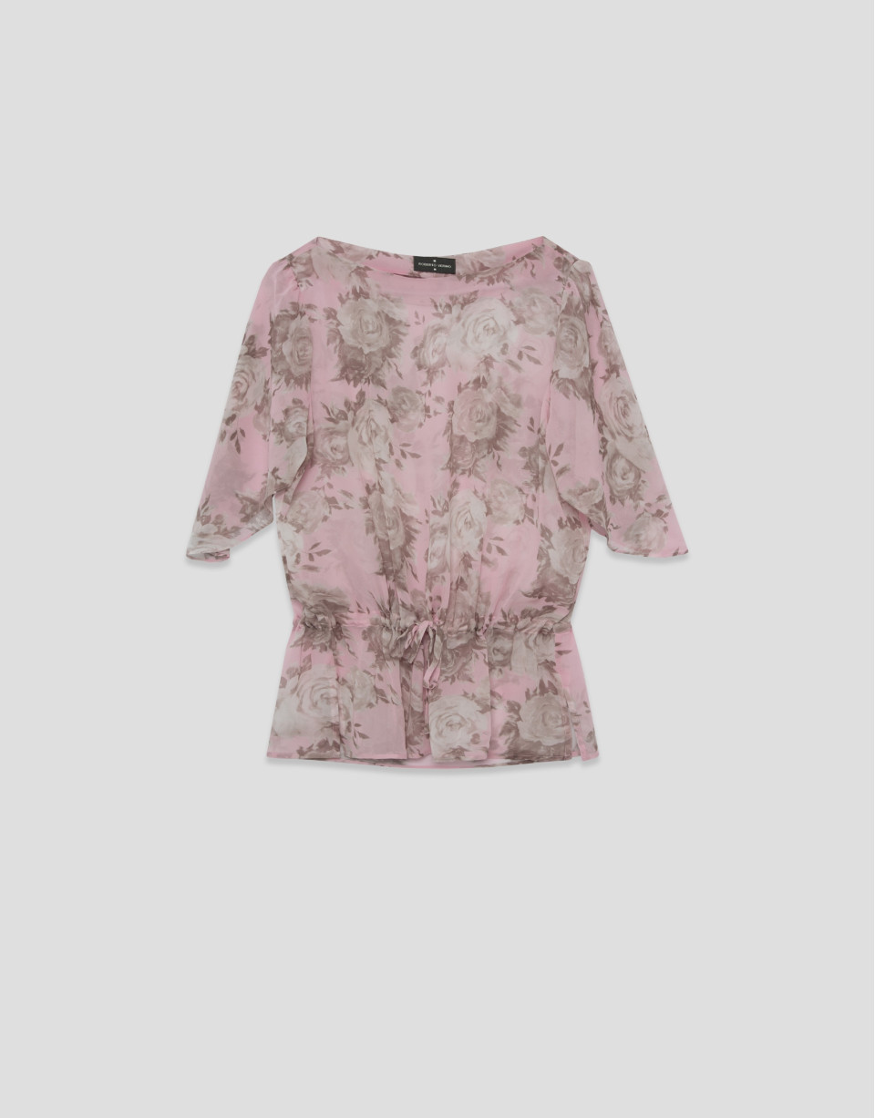 Blusón manga volante gasa estampado floral rosa | Roberto Verino