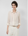 Blusa manga larga remangada rayas beige y crudo | Roberto Verino