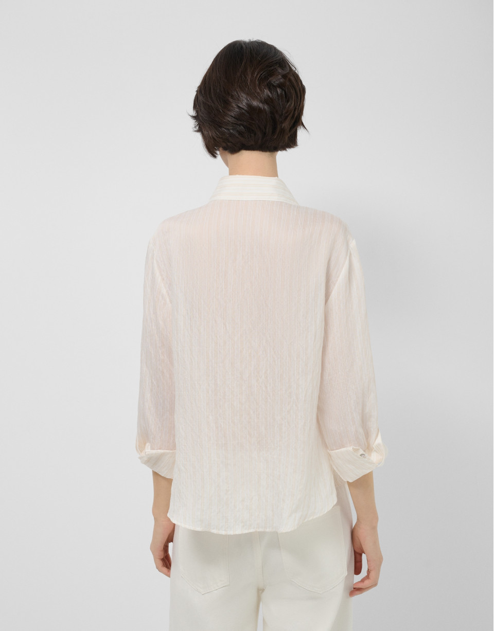 Blusa manga larga remangada rayas beige y crudo | Roberto Verino