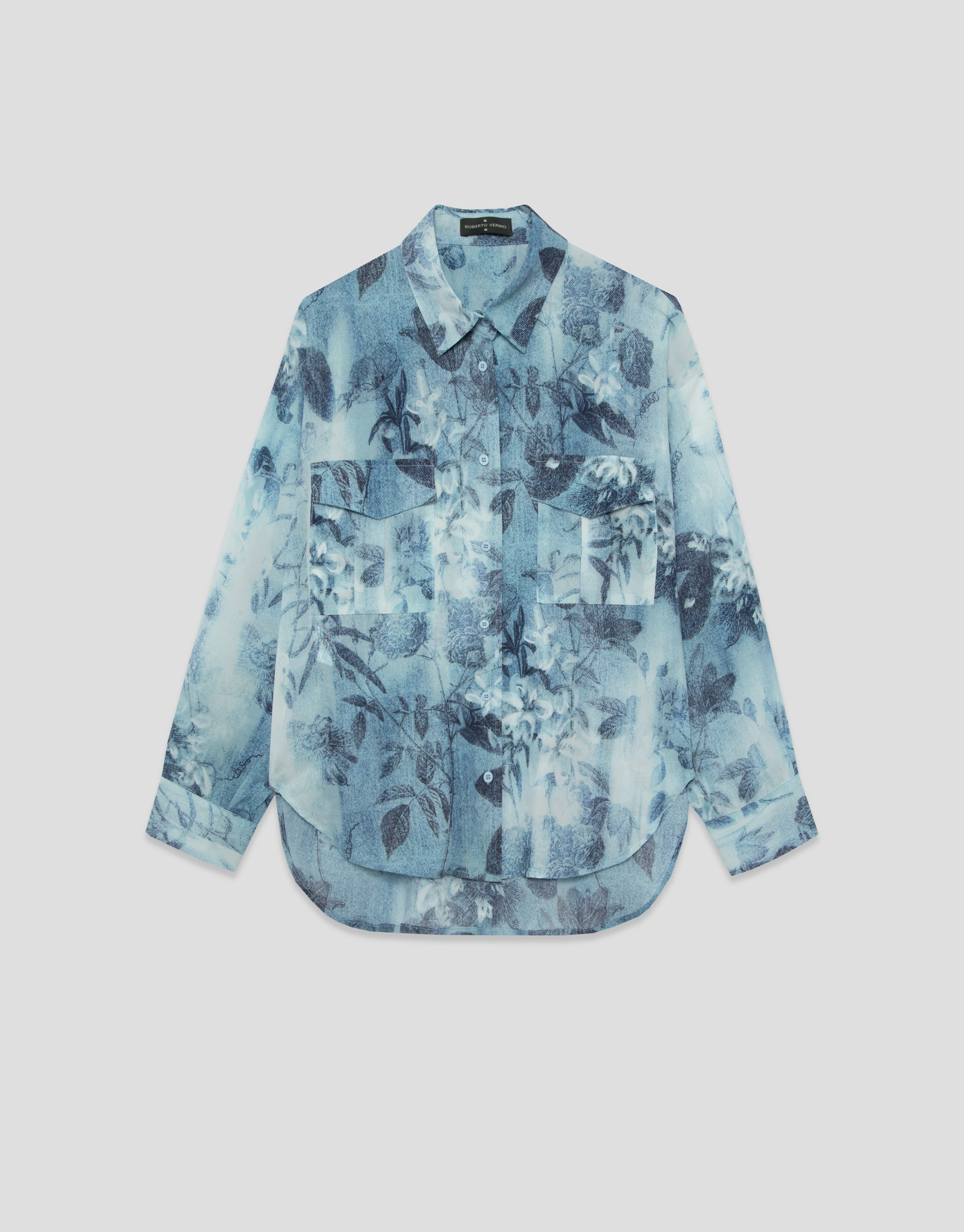 Oversized blue floral print crepe blouse | Roberto Verino