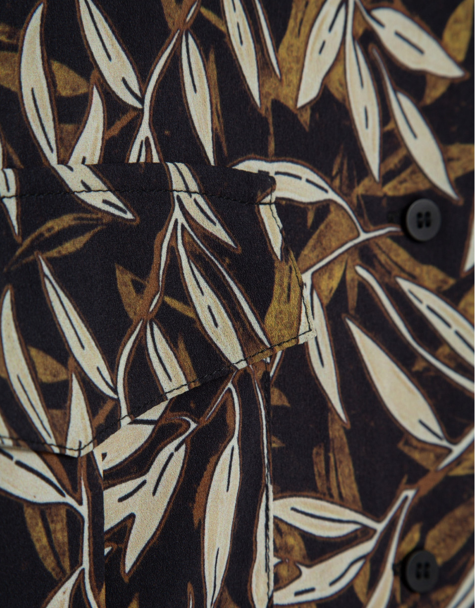 Oversized blouse in brown leaf print crepe | Roberto Verino
