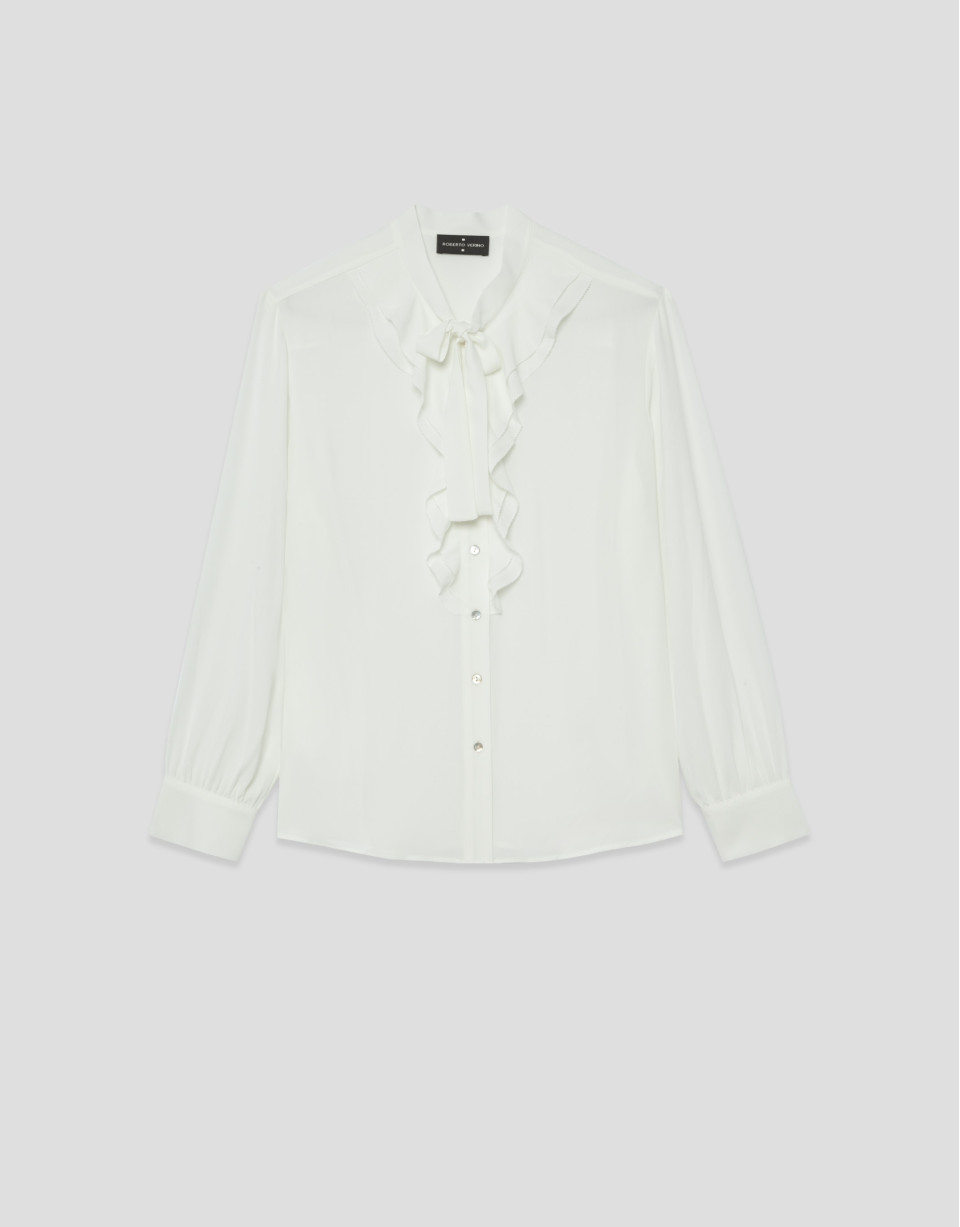 Ecru chiffon blouse with ruffles on the front | Roberto Verino