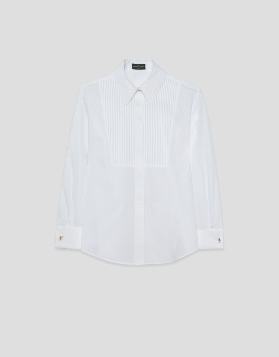 Camisa de vestir algodón blanco con jaretas | Roberto Verino