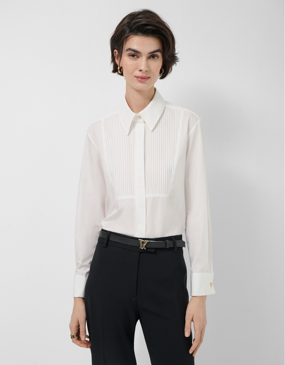 White cotton dress shirt with smocking - Woman | Roberto Verino