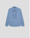 Blusa gasa azul con volantes en pechera - Mujer | Roberto Verino